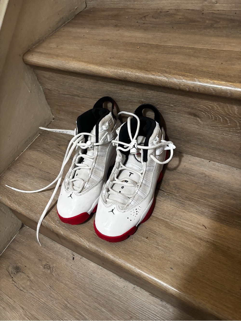 Jordan White Black and Red Low-Top Basketball Sneakers